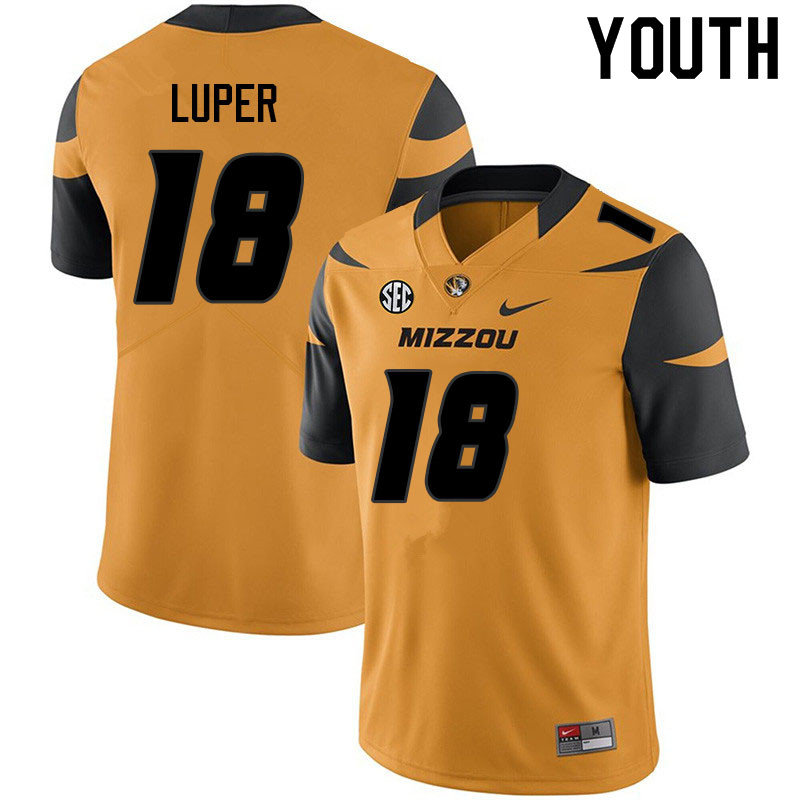 Youth #18 Chance Luper Missouri Tigers College Football Jerseys Sale-Yellow - Click Image to Close
